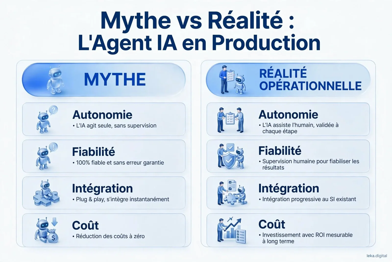 Comparatif entre les promesses d'un agent IA et les garde-fous nécessaires en production