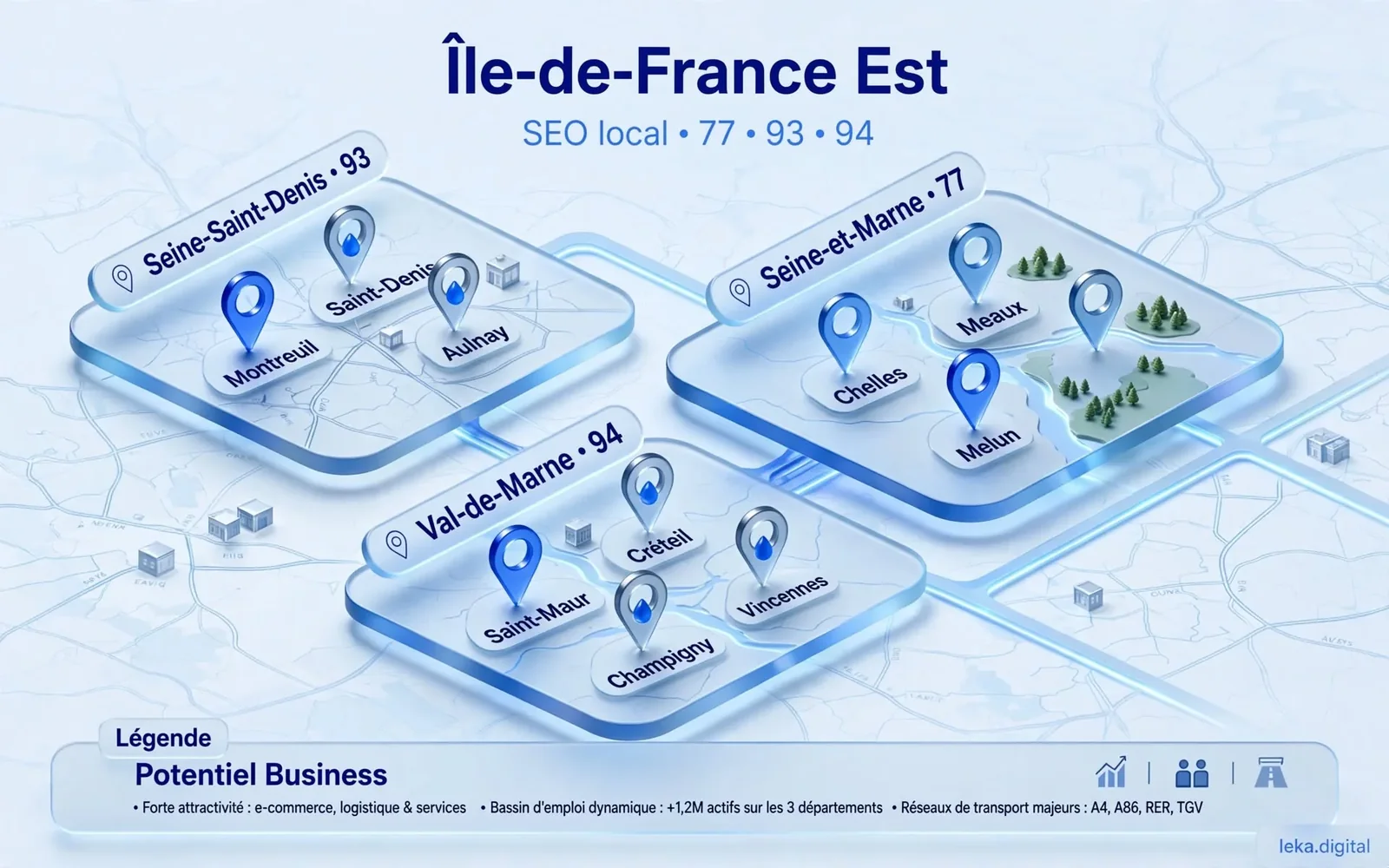 Carte illustrative d'une zone de travail en Île-de-France Est