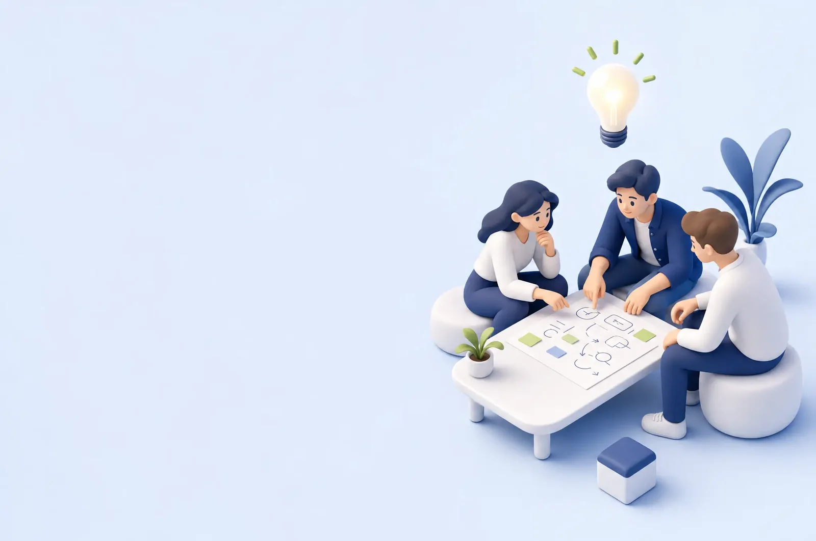 Petite équipe autour d'une table qui construit ensemble un document d'une page