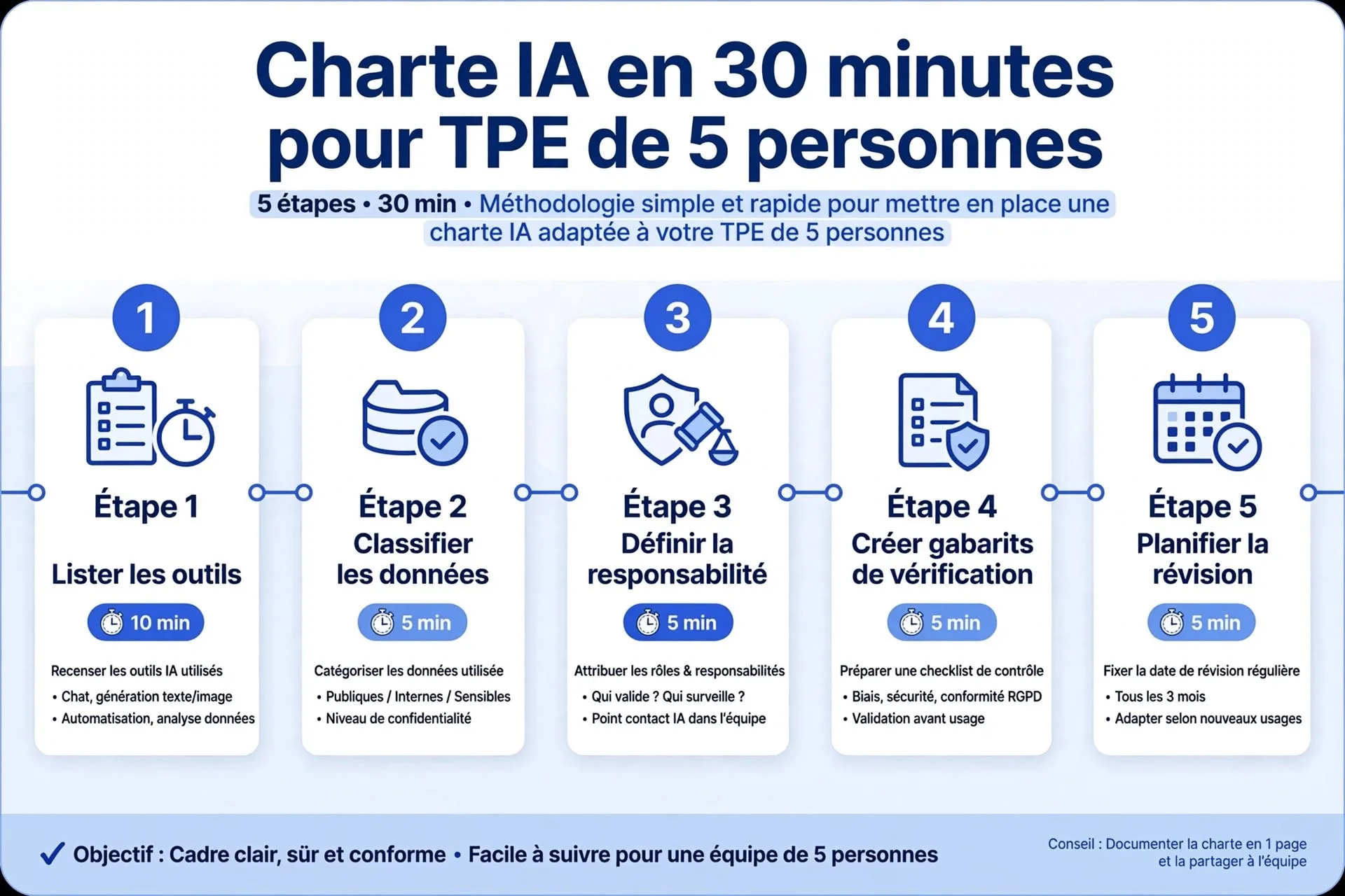 Timeline en cinq étapes pour déployer une charte IA dans une TPE
