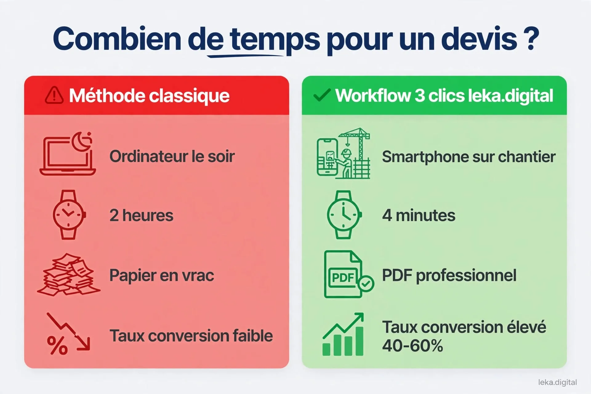 Comparatif entre la méthode classique et un workflow de devis depuis le chantier