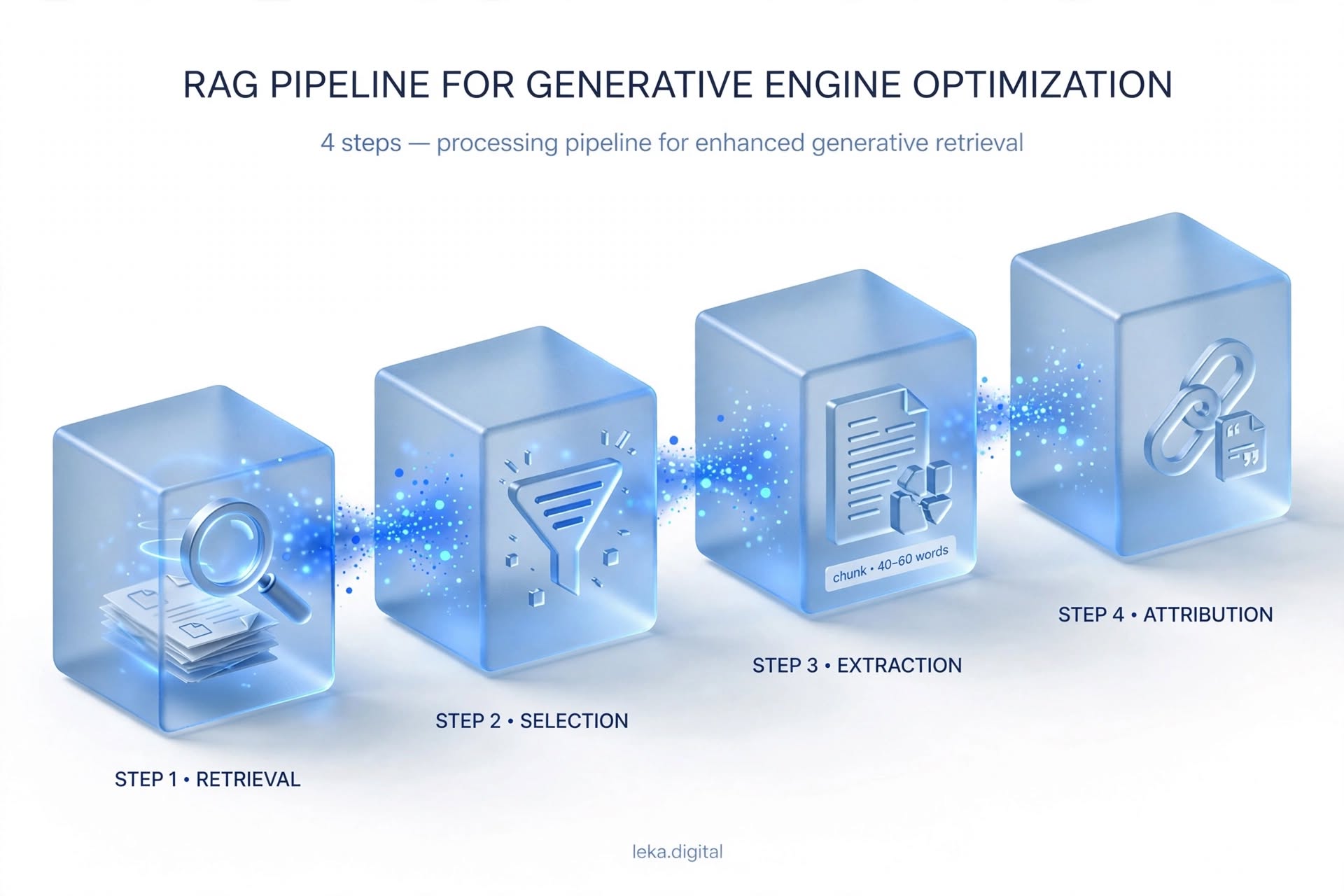 Pipeline RAG en quatre étapes : retrieval, selection, extraction et attribution