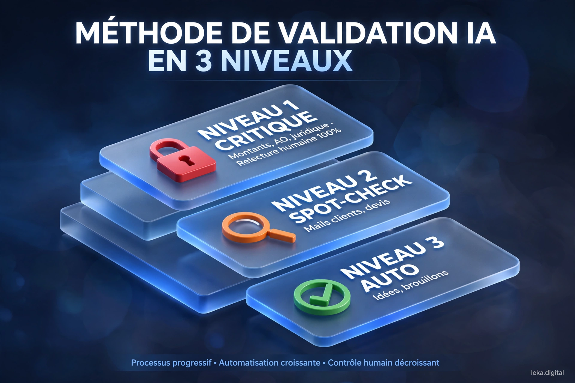 Méthode de validation IA en trois niveaux critique, spot-check et automatique