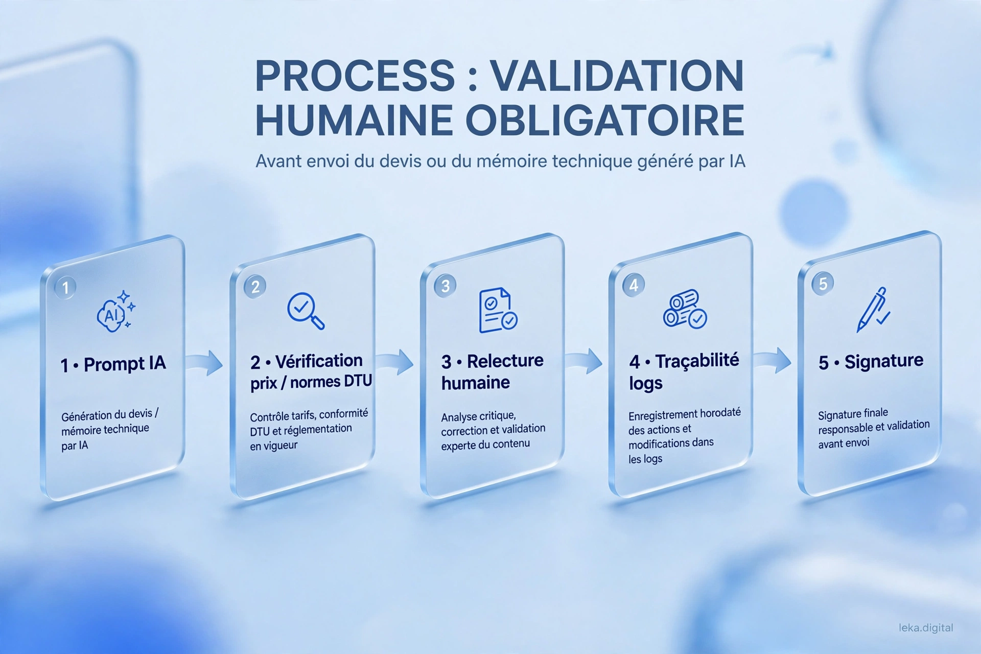 Processus de validation humaine d'un devis préparé avec l'IA dans le BTP, de la préparation à la validation finale