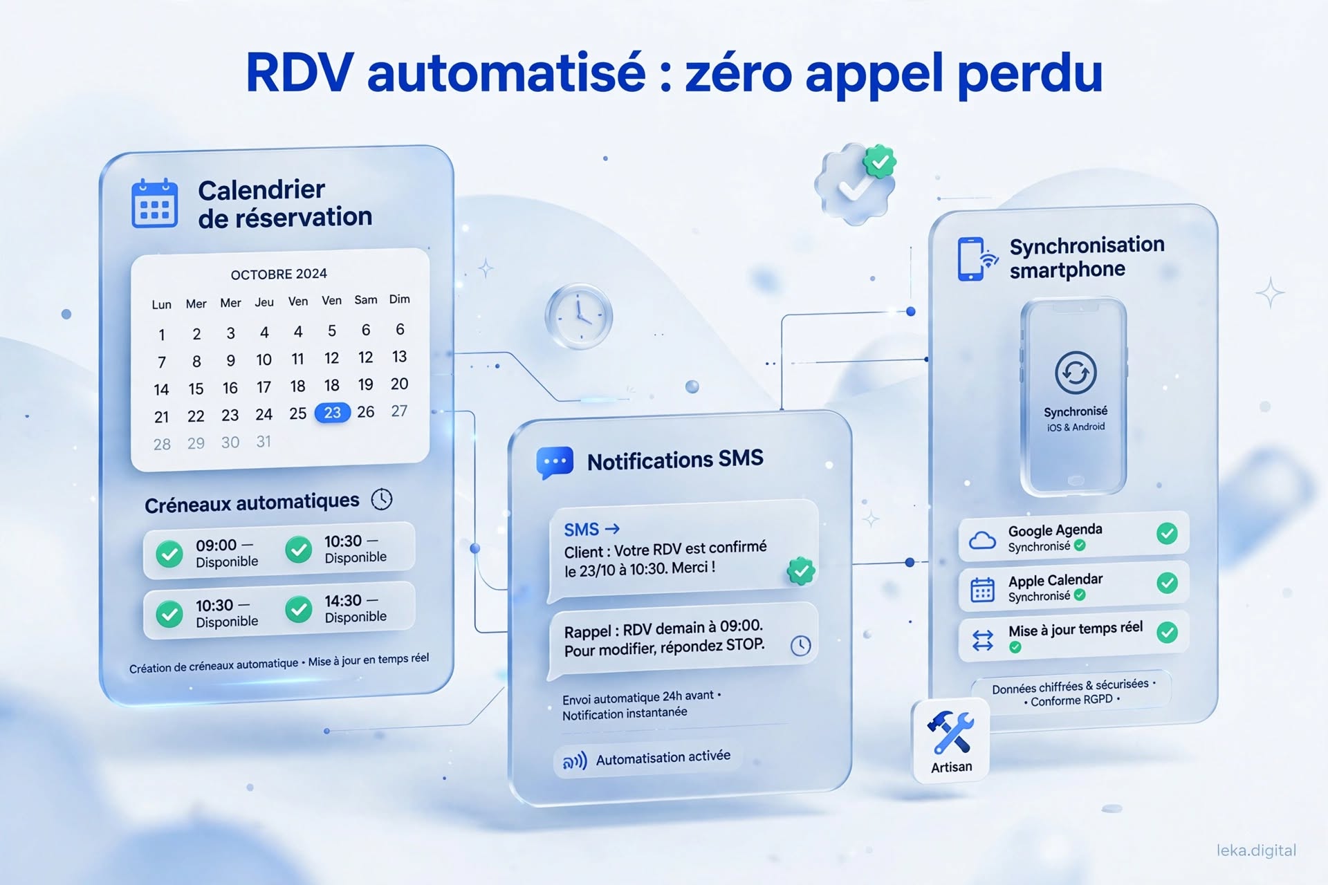 Rendez-vous automatisé avec calendrier, SMS de confirmation et synchronisation smartphone