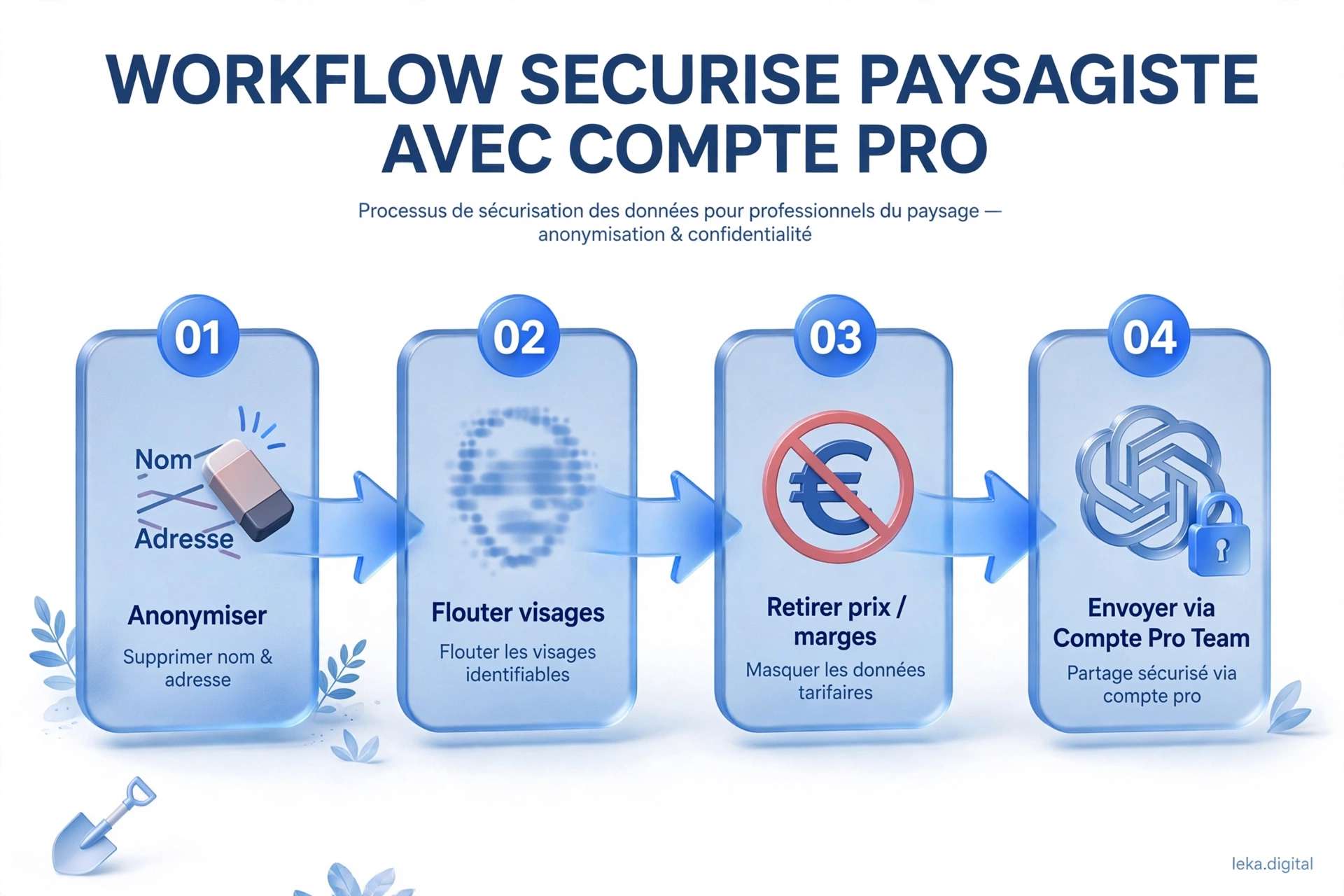 Workflow sécurisé d'utilisation de ChatGPT avec un compte professionnel pour un paysagiste