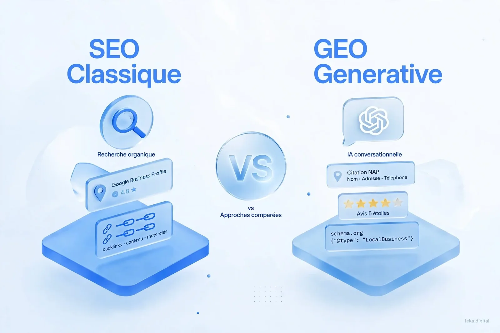 Comparatif illustratif entre SEO local et visibilité dans les réponses générées par IA