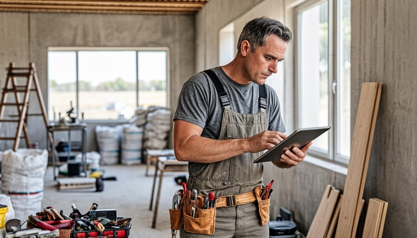 Artisan sur son chantier, tablette en main : le cas type part du terrain, pas du bureau.