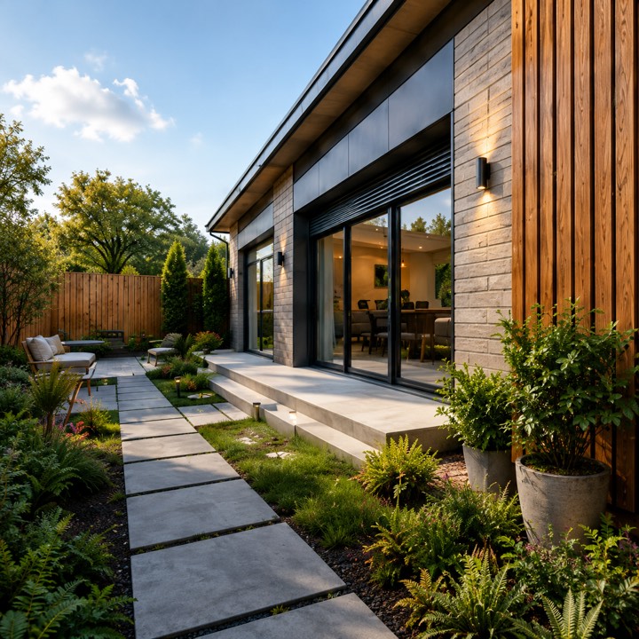 Maison contemporaine avec terrasse et jardin paysager