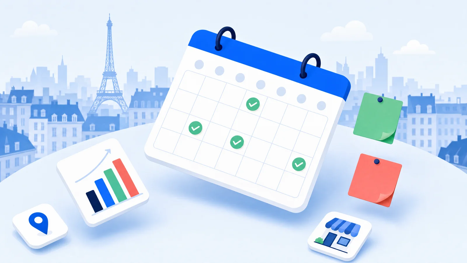 Illustration d'un calendrier éditorial local sur 30 jours