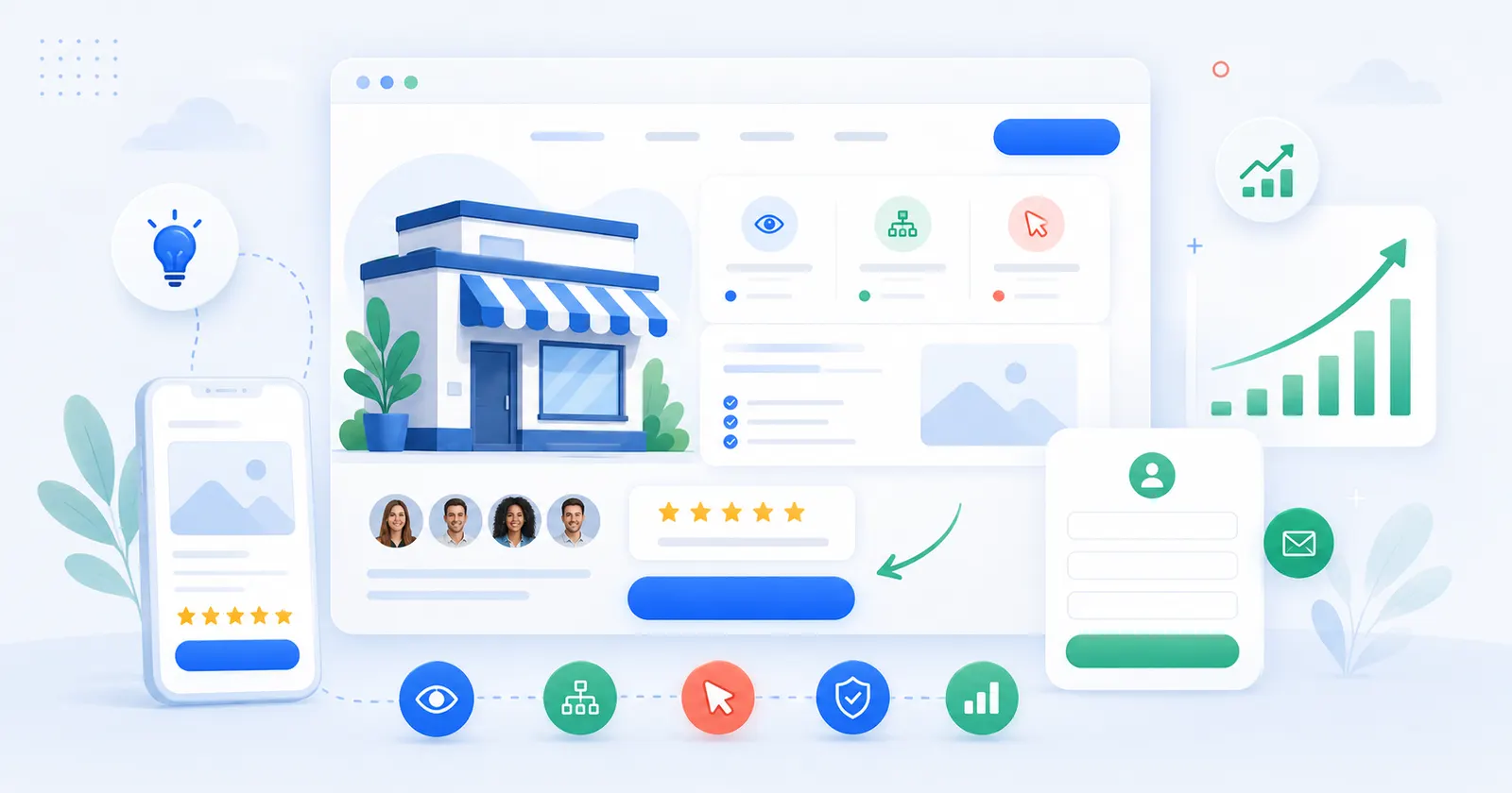 Interface de site web local optimisée pour convertir les visiteurs en contacts