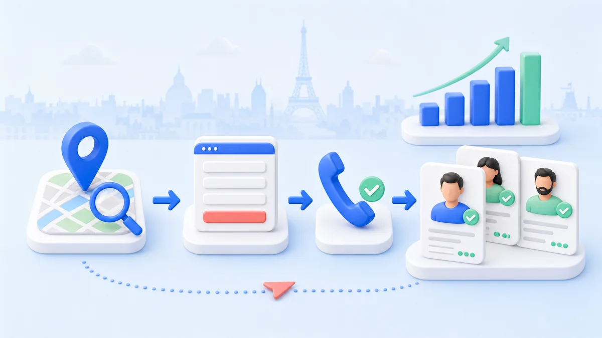 Parcours d’un visiteur local depuis la recherche jusqu’à un lead qualifié
