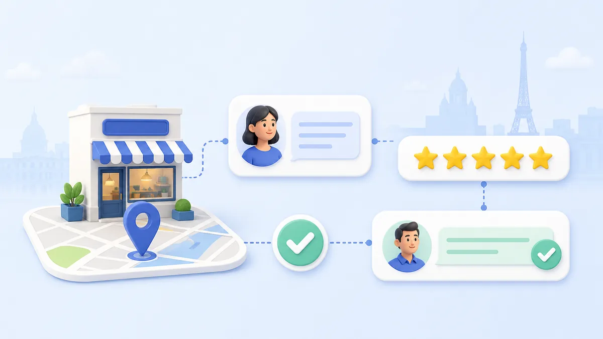 Parcours visuel pour obtenir, recueillir et traiter les avis clients d’une entreprise locale