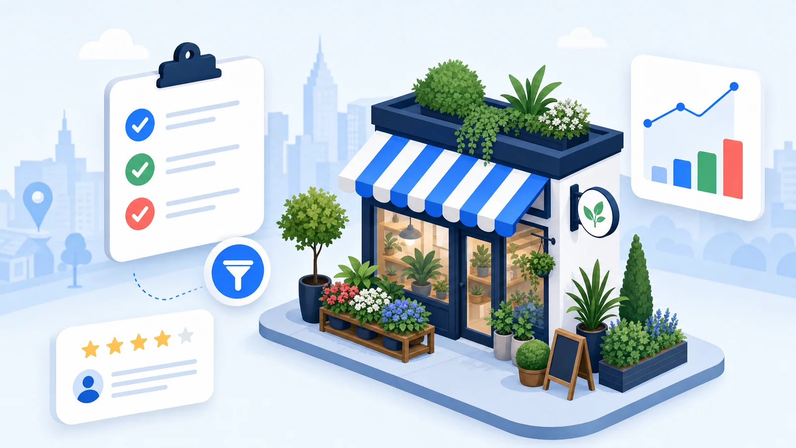 Illustration d'un paysagiste préparant un devis qualifié dans un jardin entretenu