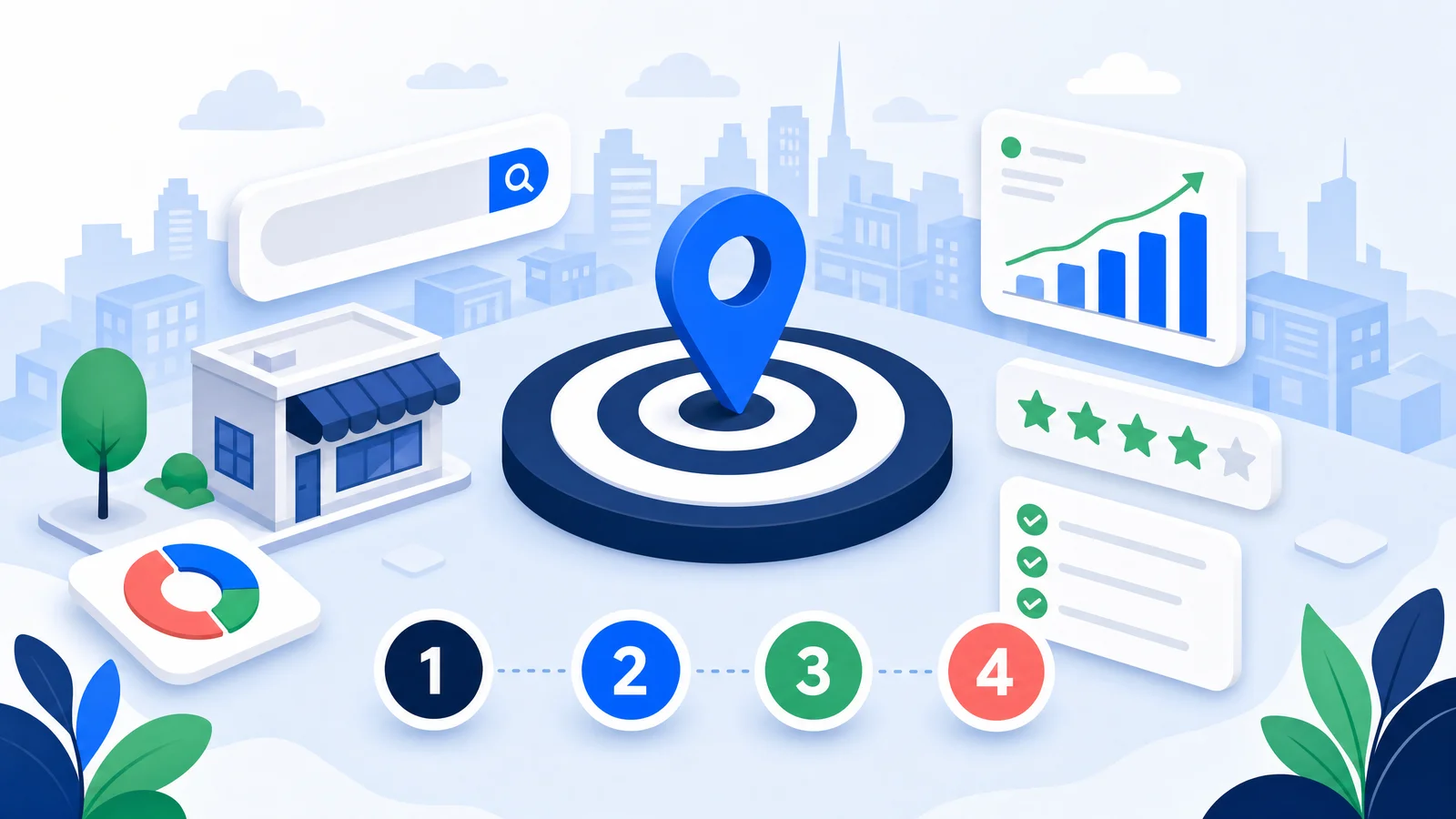 Illustration des fondamentaux du SEO local avec une cible et une recherche géolocalisée